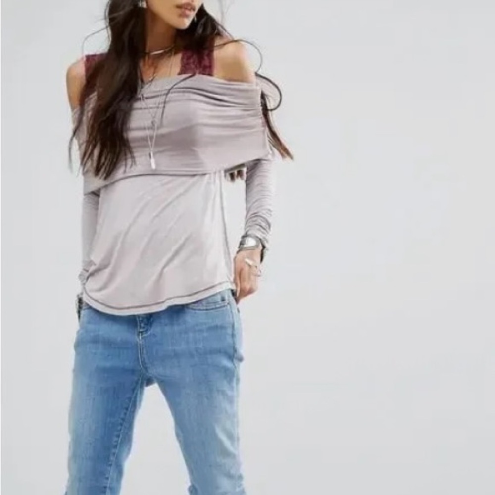 Free People We The Free  Cosmic Cowl Top in Taupe size L